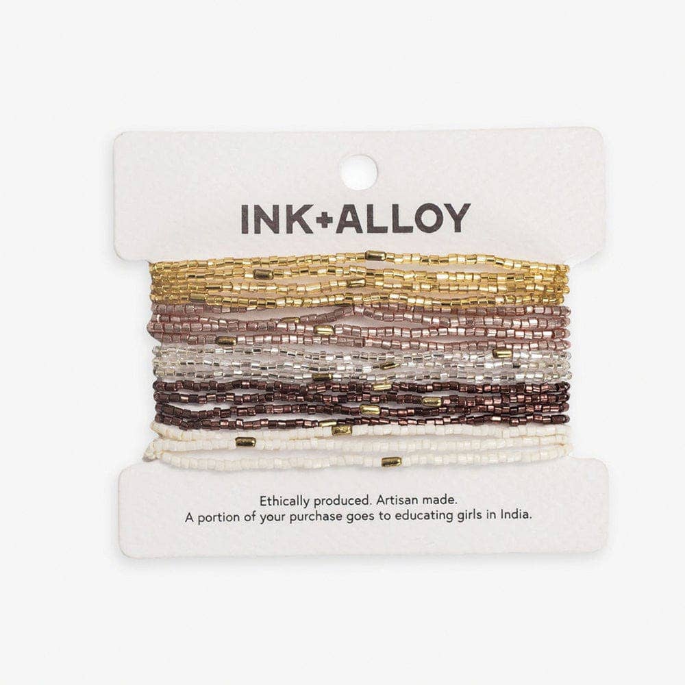 Ink+Alloy 18 Strand Luxe Beaded Stretch Bracelet Set Mixed Metallic