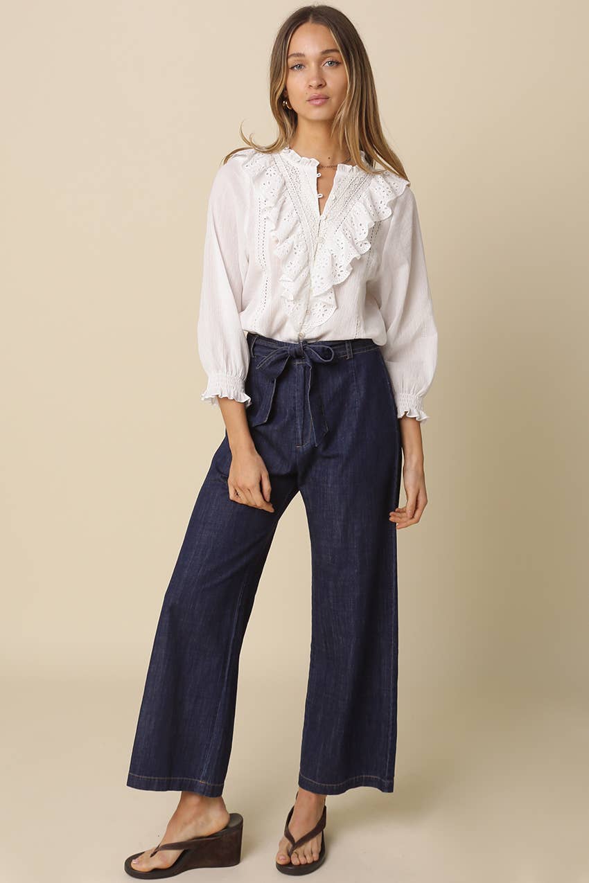Olivaceous Ruffle Lace Blouse White