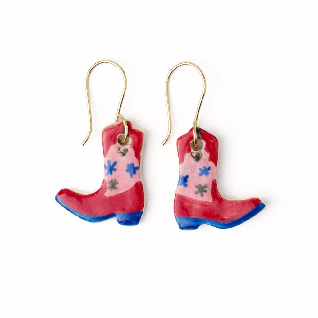 INK+ALLOY Danielle Cowgirl Boot Ceramic Earrings Pink + Blue