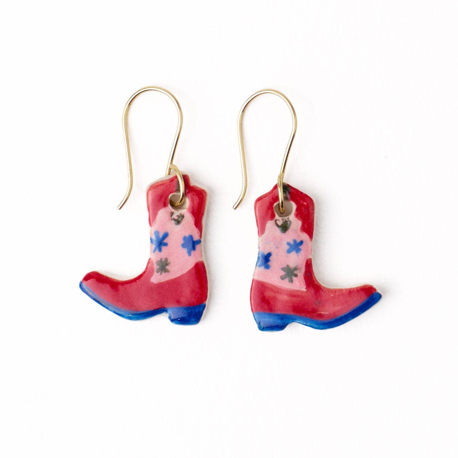 INK+ALLOY Danielle Cowgirl Boot Ceramic Earrings Pink + Blue