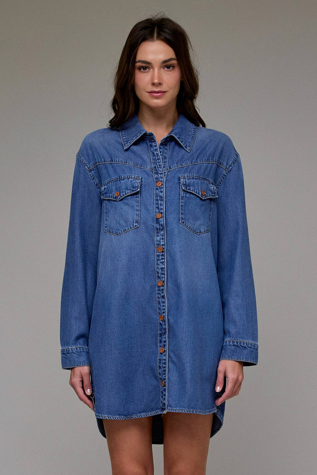 Hidden Jeans Medium Wash Super Soft Oversized Shirt Dress
