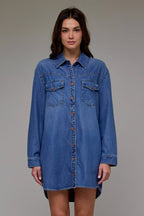 Hidden Jeans Medium Wash Super Soft Oversized Shirt Dress