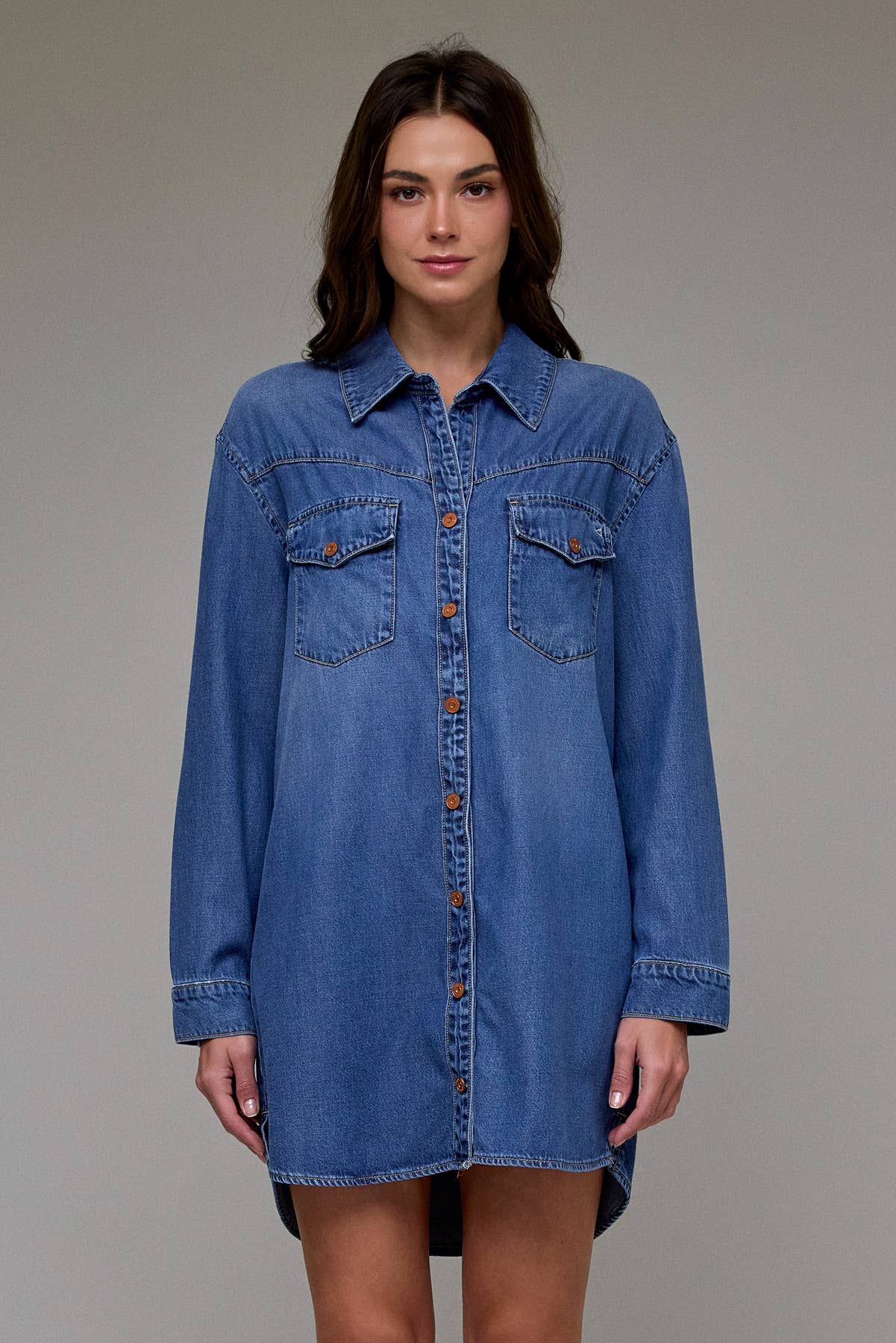 Hidden Jeans Medium Wash Super Soft Oversized Shirt Dress