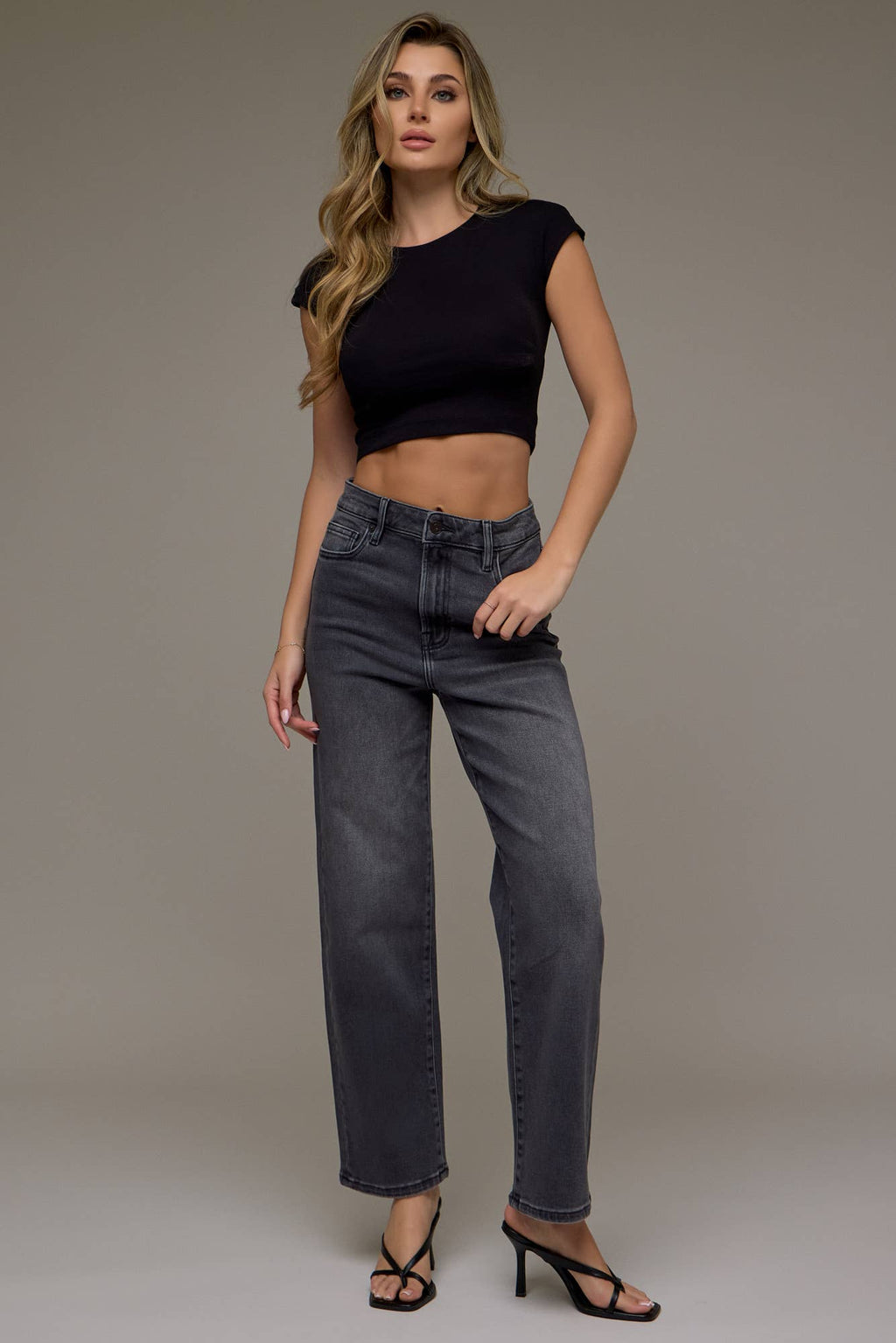 Hidden Jeans Charcoal Wash Clean Stretch Wide Straight