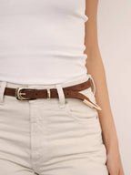ETTIKA Suede Modern Saddle Belt in Warm Truffle