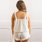 100% Cotton Textured Stripe Tie Top Ruffle Sleep Set