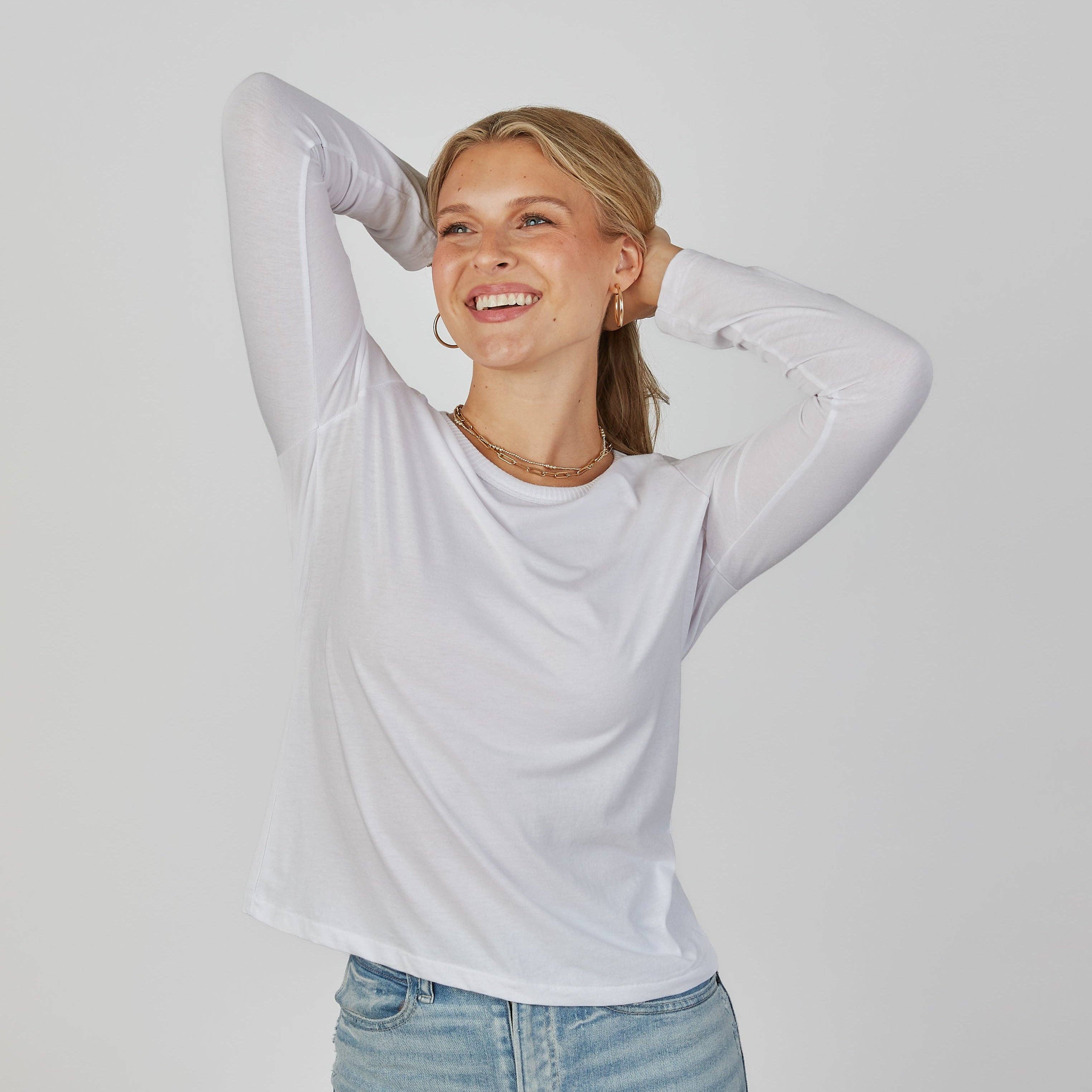 Weekender Tee in White - Long Sleeve