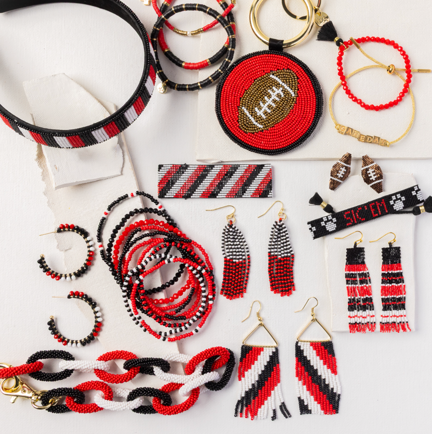 Ink+Alloy Beaded 10 Strand Stretch Bracelet Set Red + Black