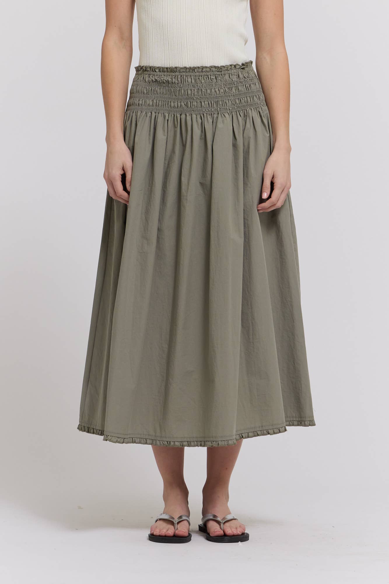 Grade & Gather Eyelet Trim Smocked Waist Cotton Skirt
