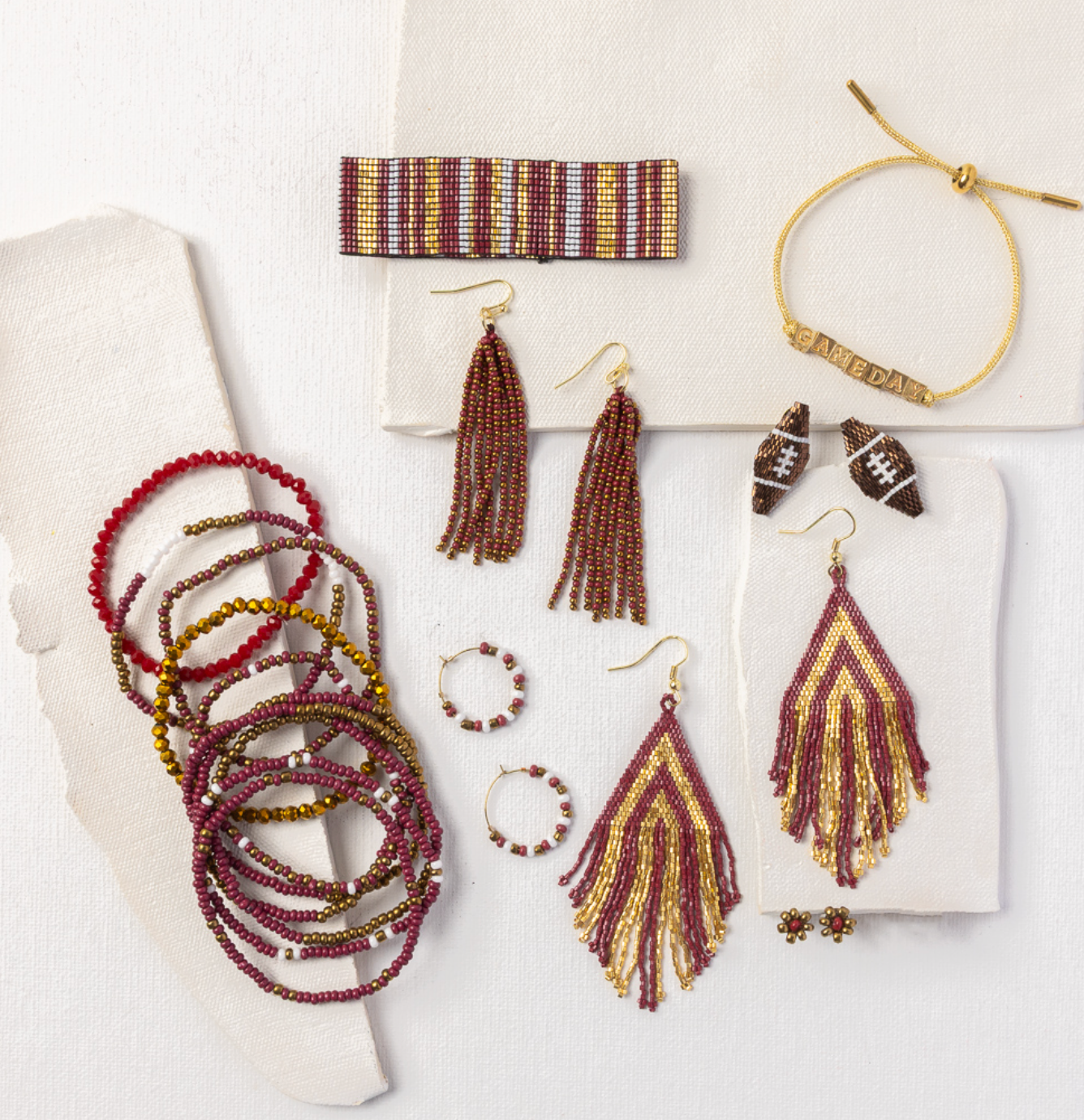 Ink+Alloy FSU Tassel Seed Bead Earrings Garnet + Gold