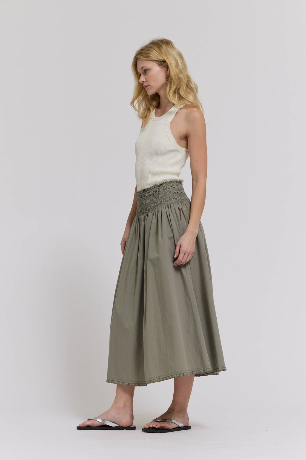 Grade & Gather Eyelet Trim Smocked Waist Cotton Skirt