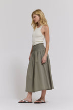 Grade & Gather Eyelet Trim Smocked Waist Cotton Skirt