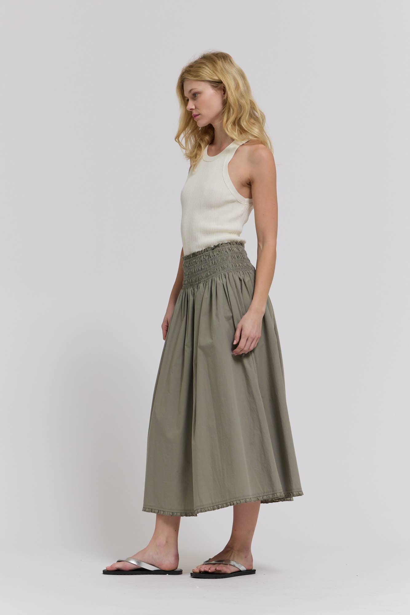 Grade & Gather Eyelet Trim Smocked Waist Cotton Skirt