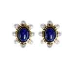 Blue Lapis and Pearl Oval Stud Earrings St Armands Designs