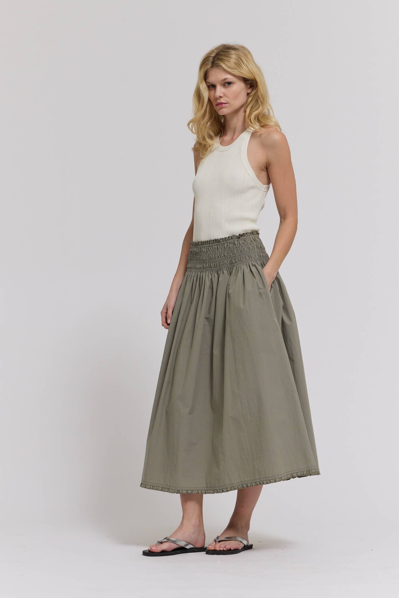 Grade & Gather Eyelet Trim Smocked Waist Cotton Skirt