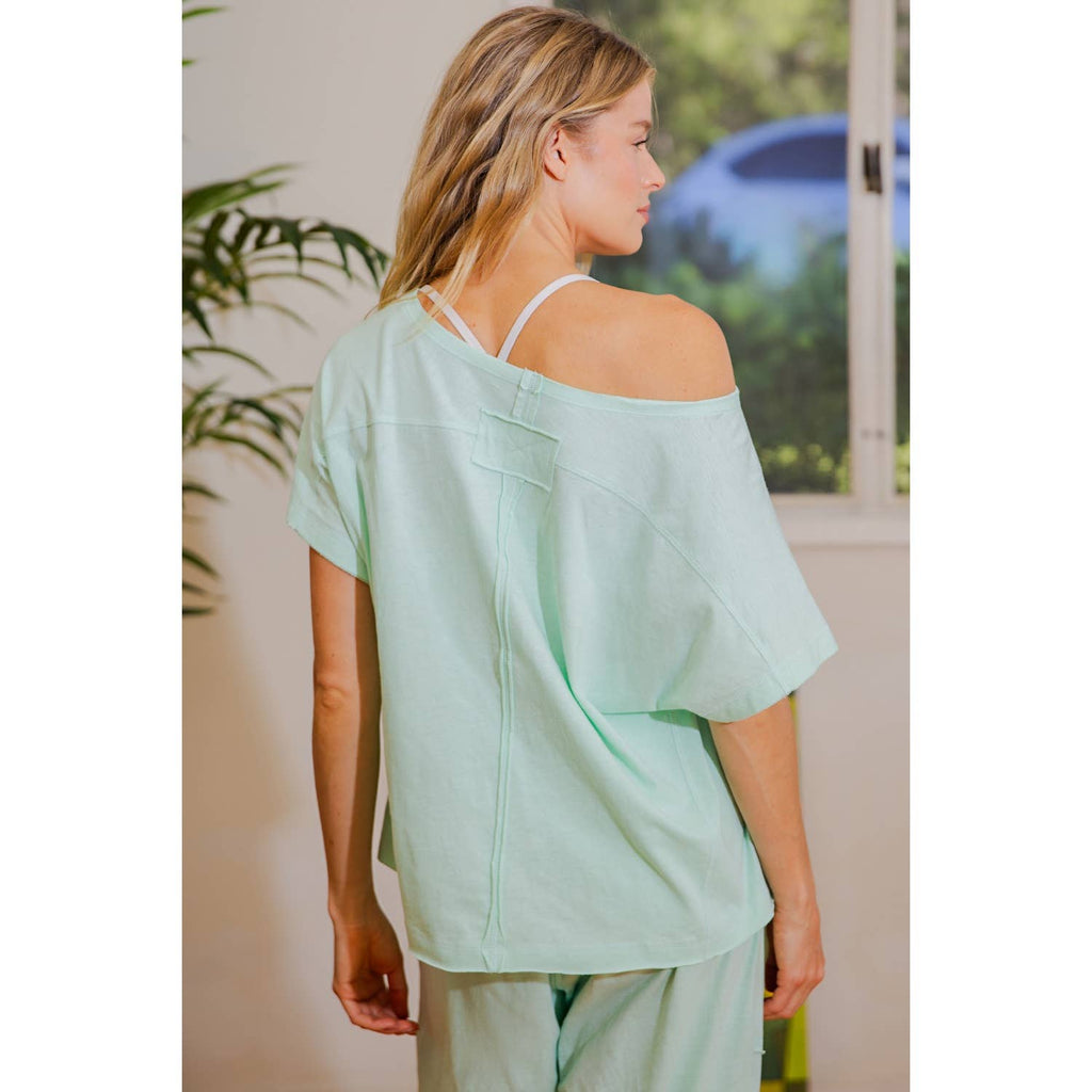 COTTON SLUB OFF-SHOULDER TEE