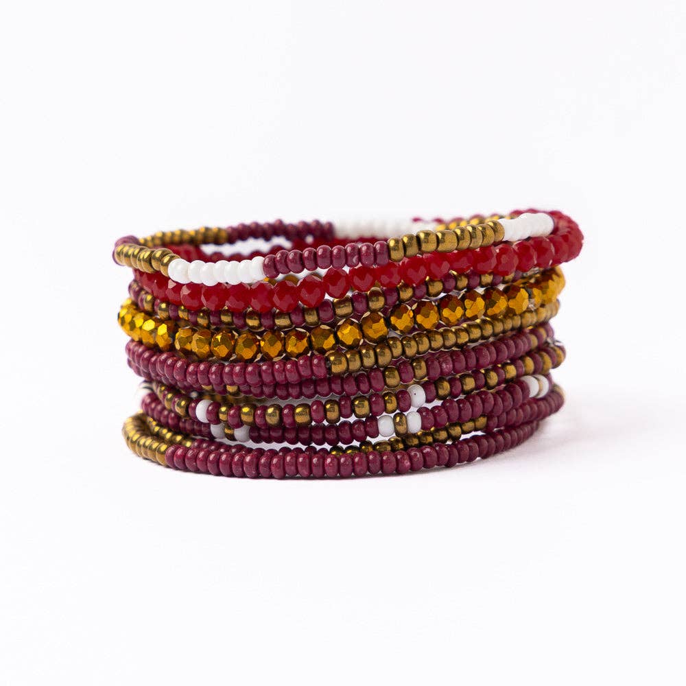 INK+ALLOY 10 Strand Stretch Bracelet Set Garnet + Gold