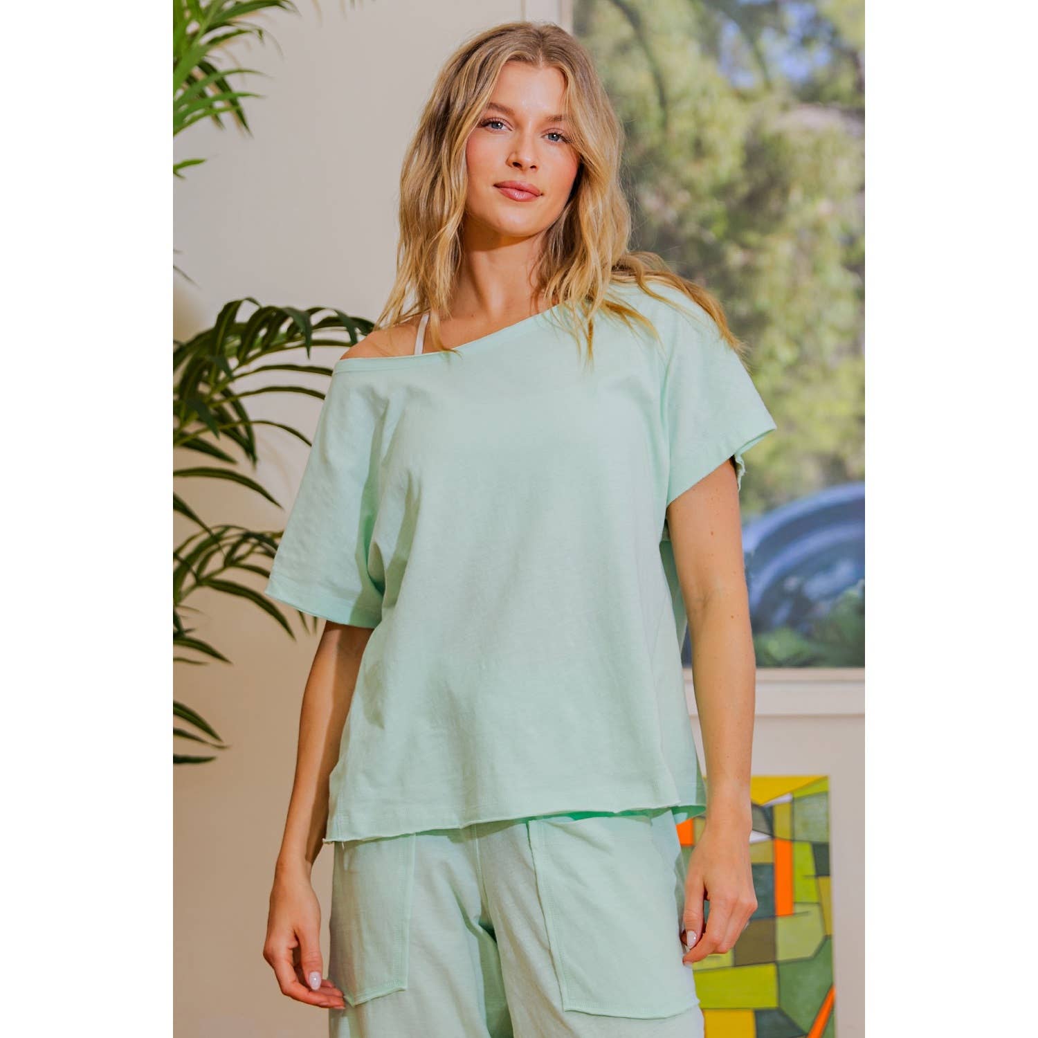 COTTON SLUB OFF-SHOULDER TEE