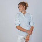 Kate Puff Sleeve V in Slub in Sky Blue