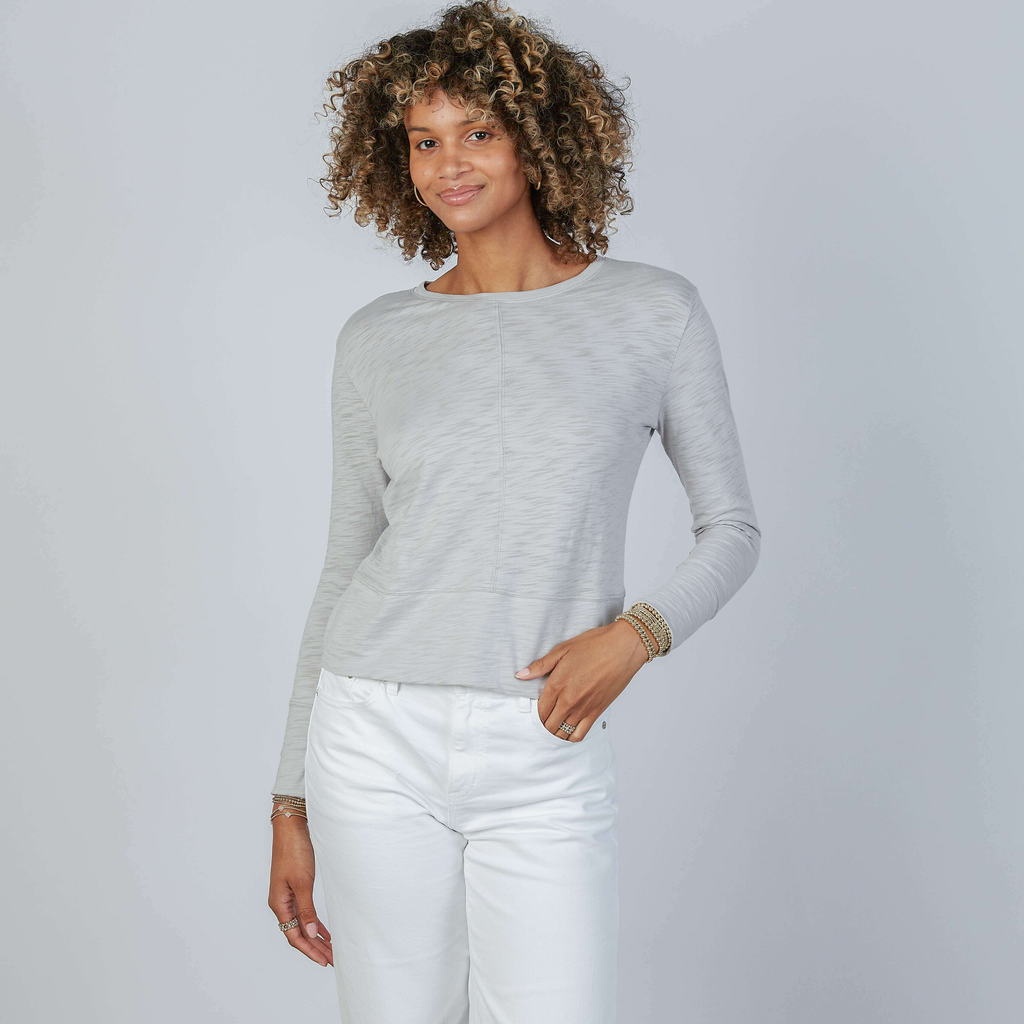 Celia Perfect Length Tee in Light Gray - Long Sleeve