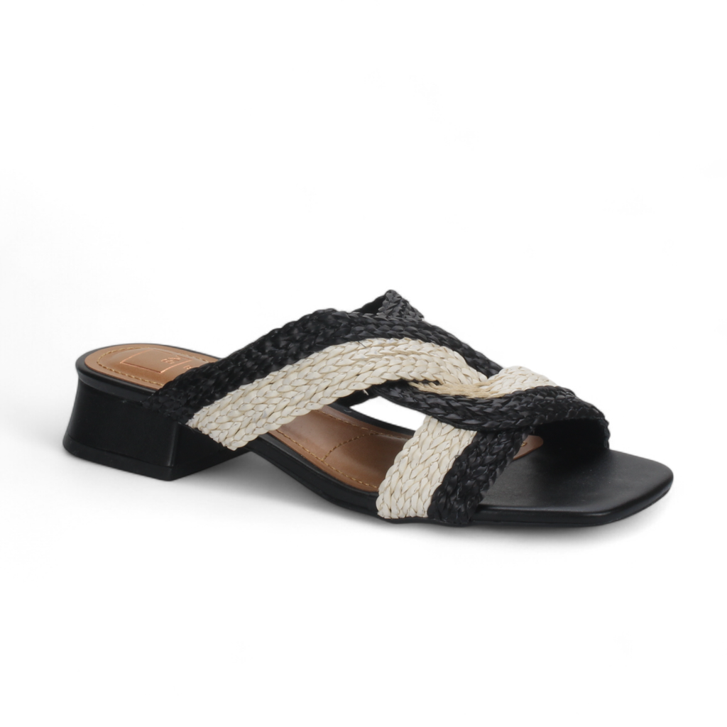 Bruno Menegatti Verina Sandals Straw Black Off-White