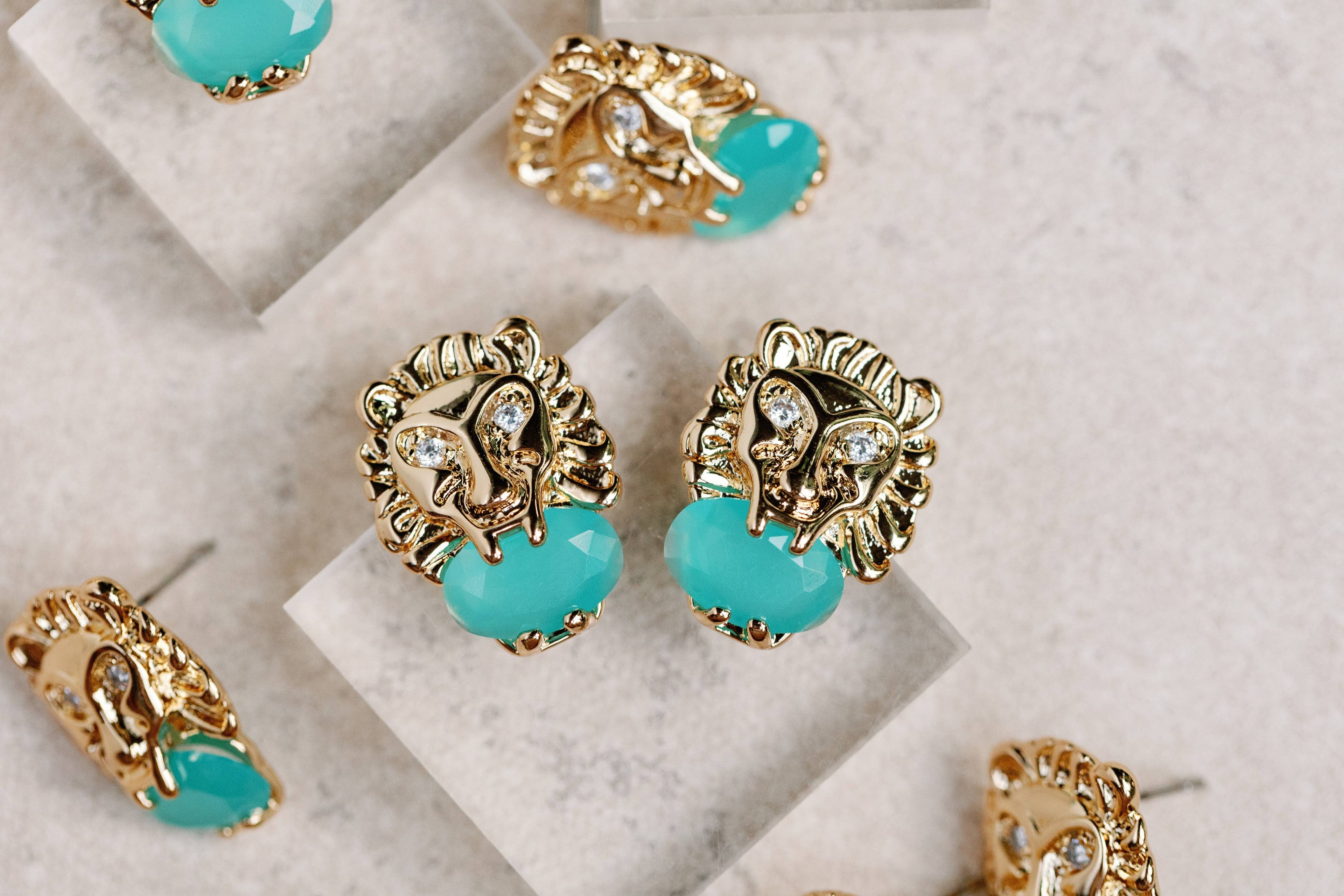 Turquoise and Gold Lion Studs St Armands Designs