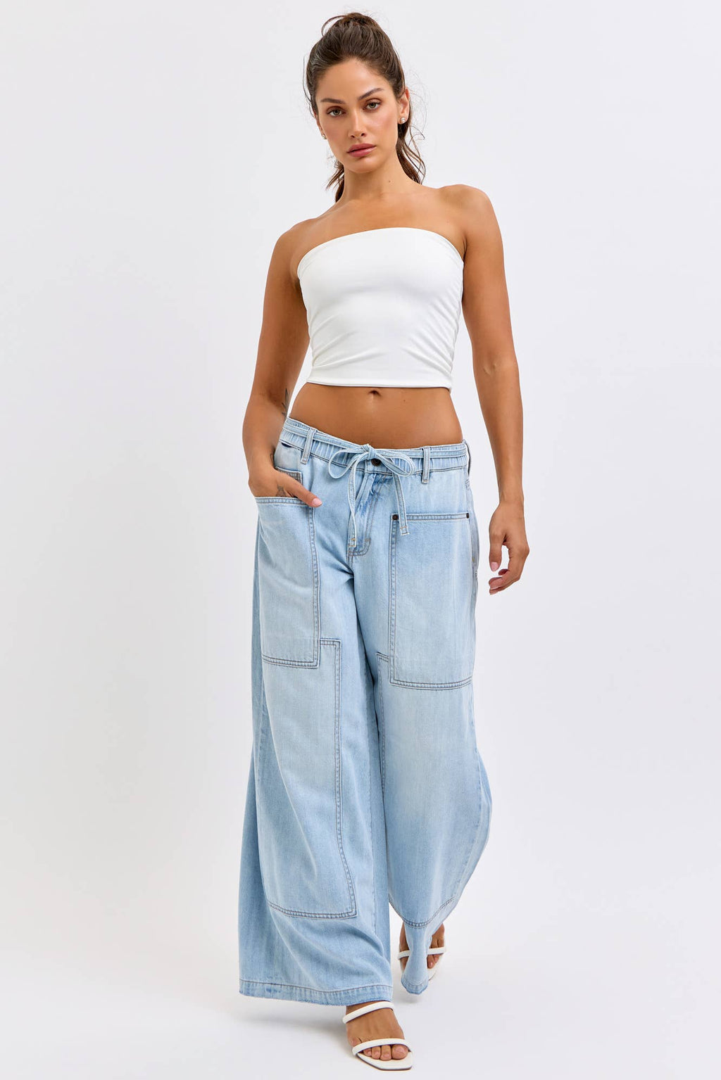 HIDDEN JEANS Medium Light Drawstring Utility Pocket Wideleg