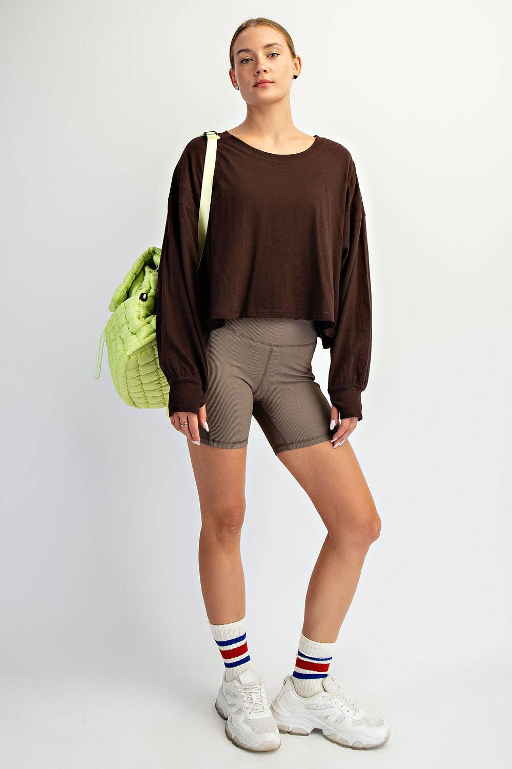 COTTON SLUB OPEN BACK LONG SLEEVE TOP