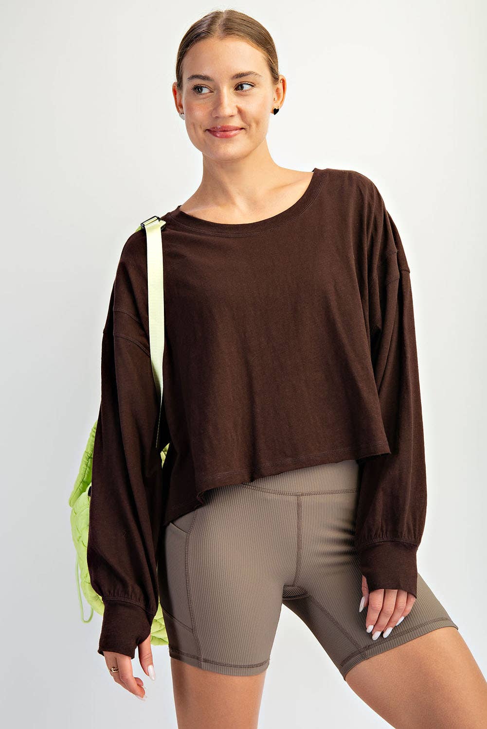 COTTON SLUB OPEN BACK LONG SLEEVE TOP