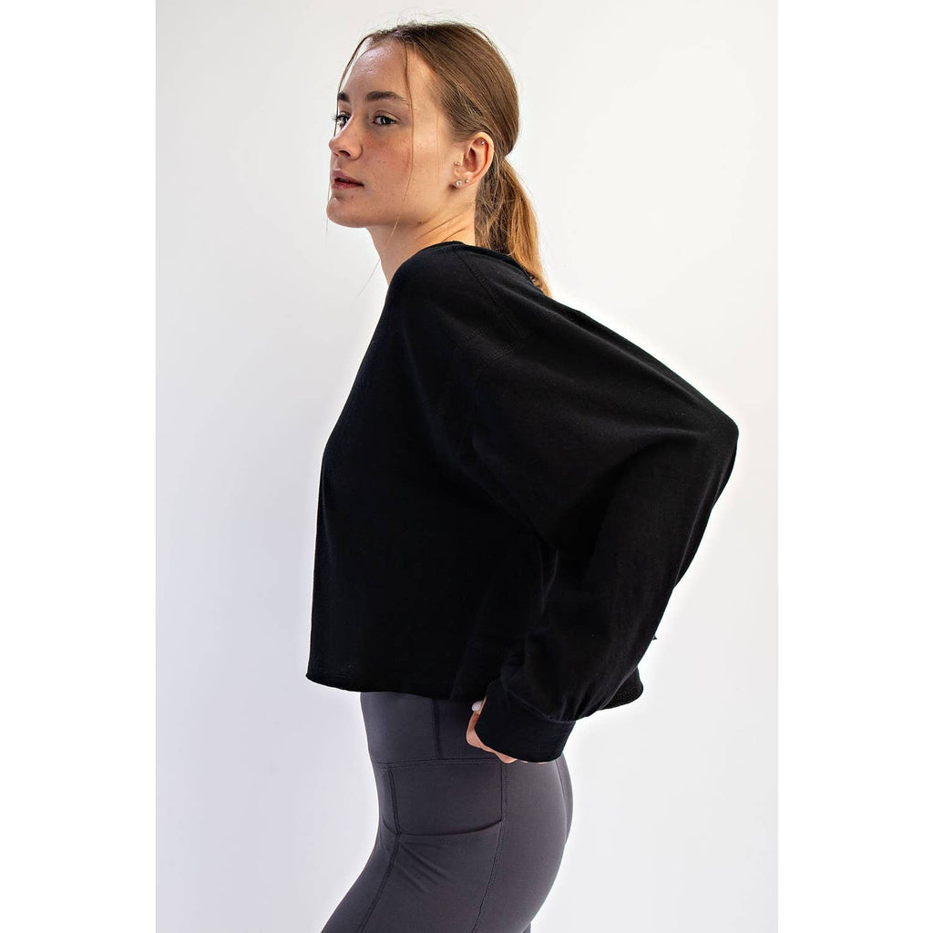 COTTON SLUB OPEN BACK LONG SLEEVE TOP