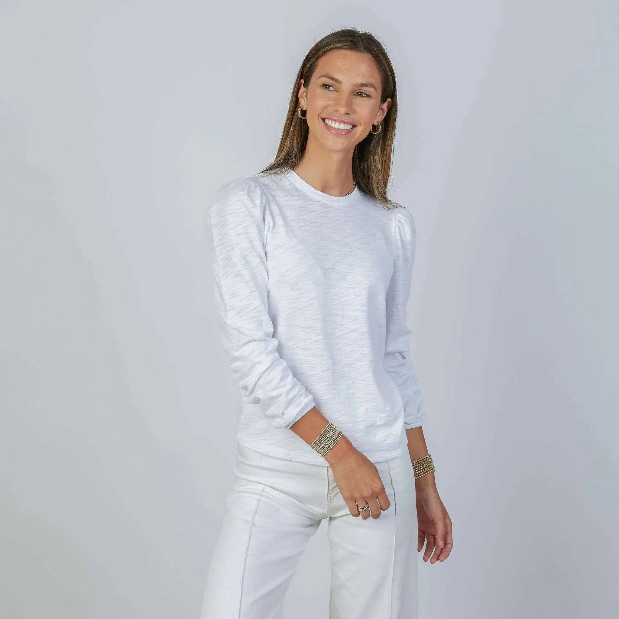 Joanie Subtle Puff Long Sleeve Tee White
