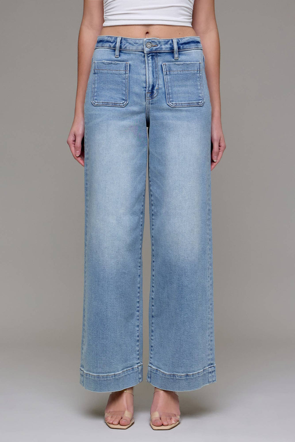 Hidden Jeans Light Wash Front Pocket Stretch Wide leg