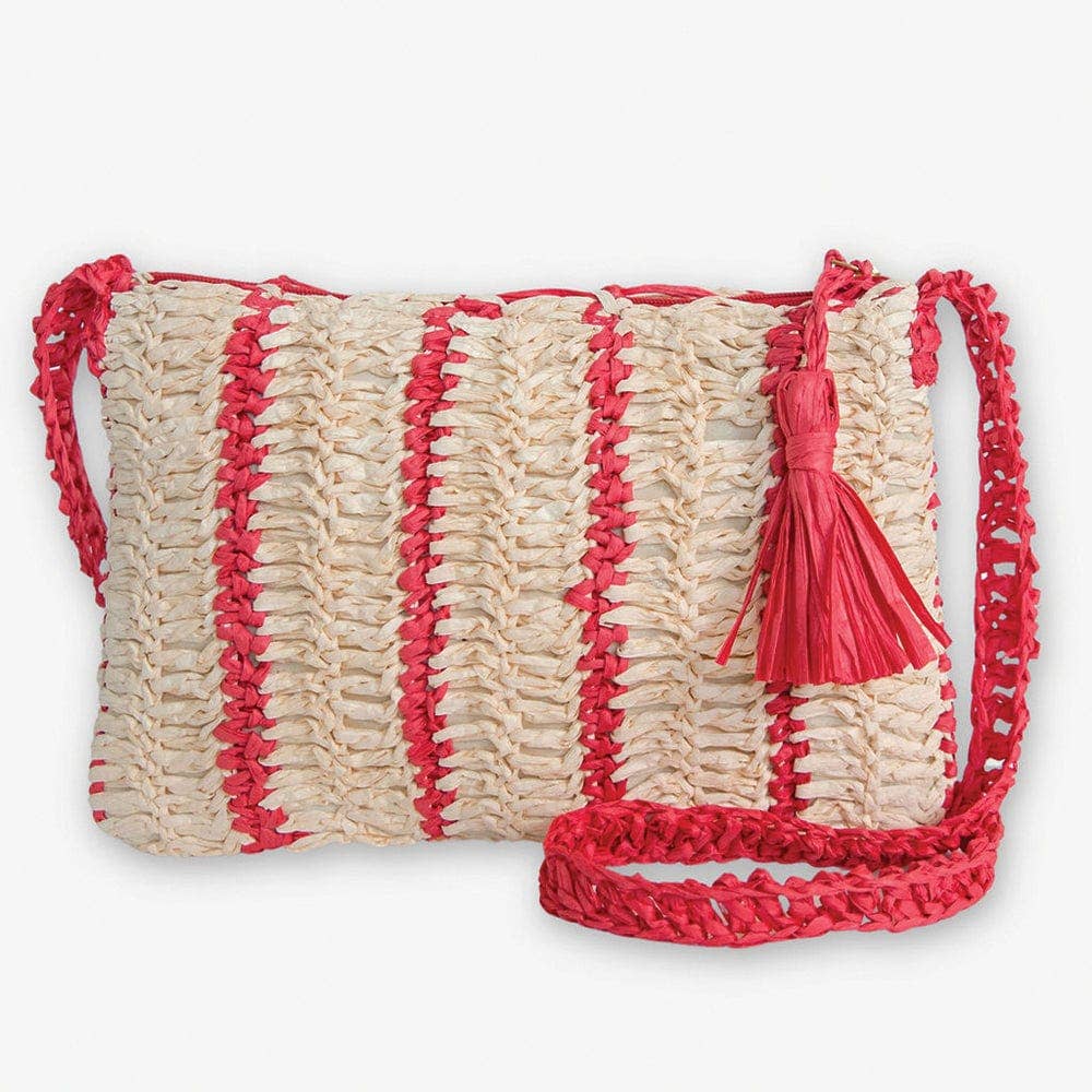 INK+ALLOY Kai Striped Raffia Crossbody Red