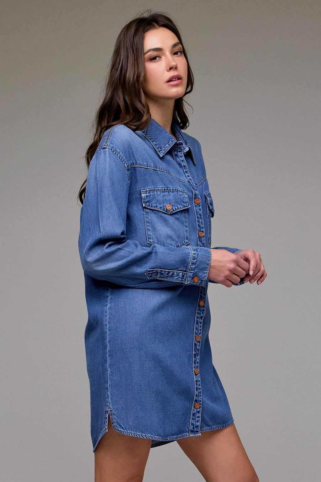 Hidden Jeans Medium Wash Super Soft Oversized Shirt Dress