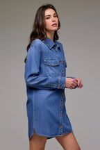 Hidden Jeans Medium Wash Super Soft Oversized Shirt Dress