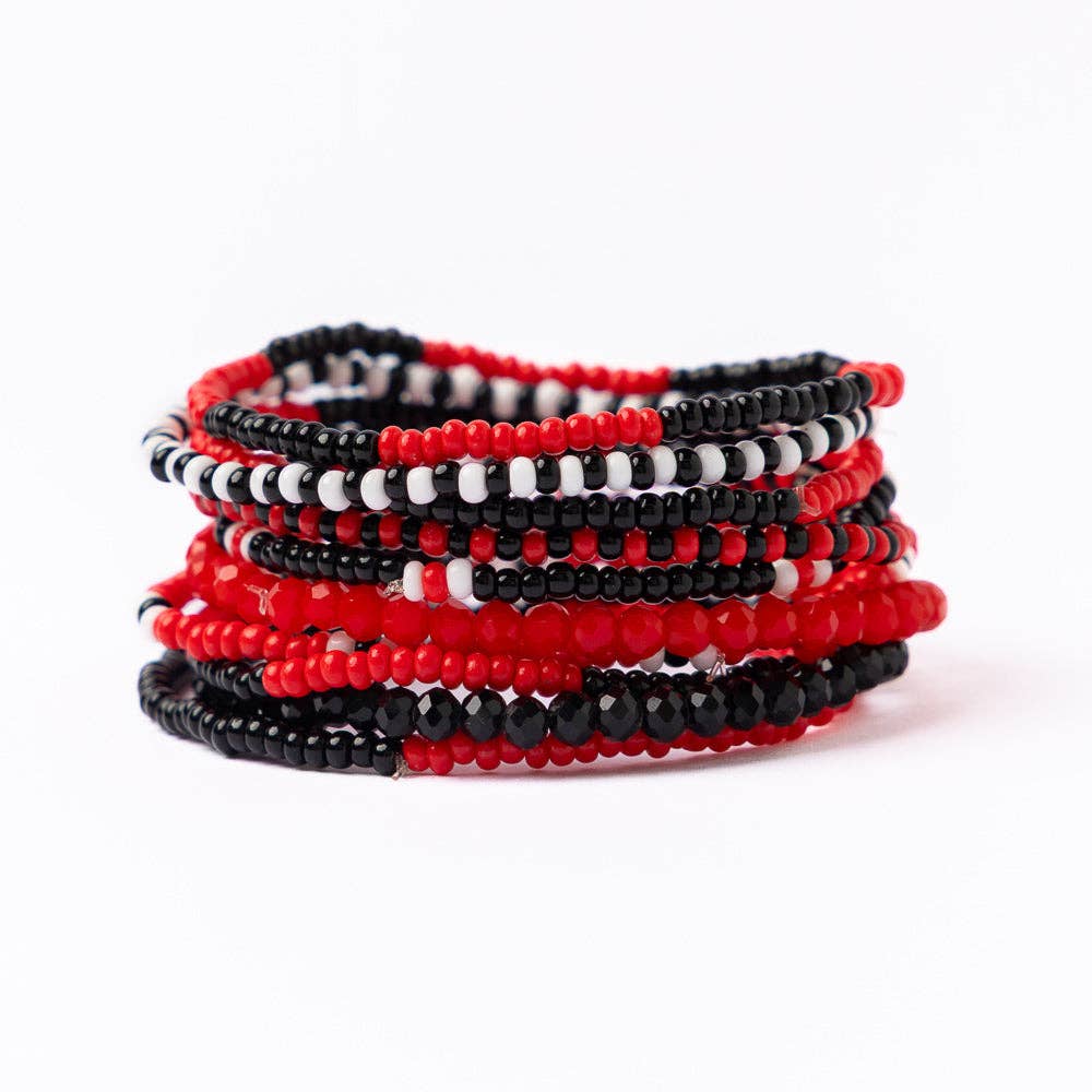 Ink+Alloy Beaded 10 Strand Stretch Bracelet Set Red + Black