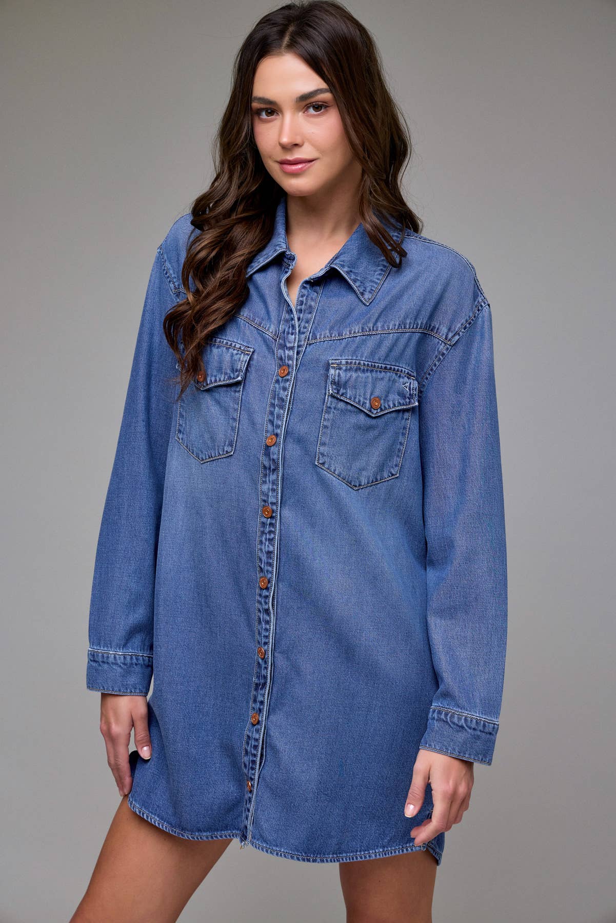 Hidden Jeans Medium Wash Super Soft Oversized Shirt Dress