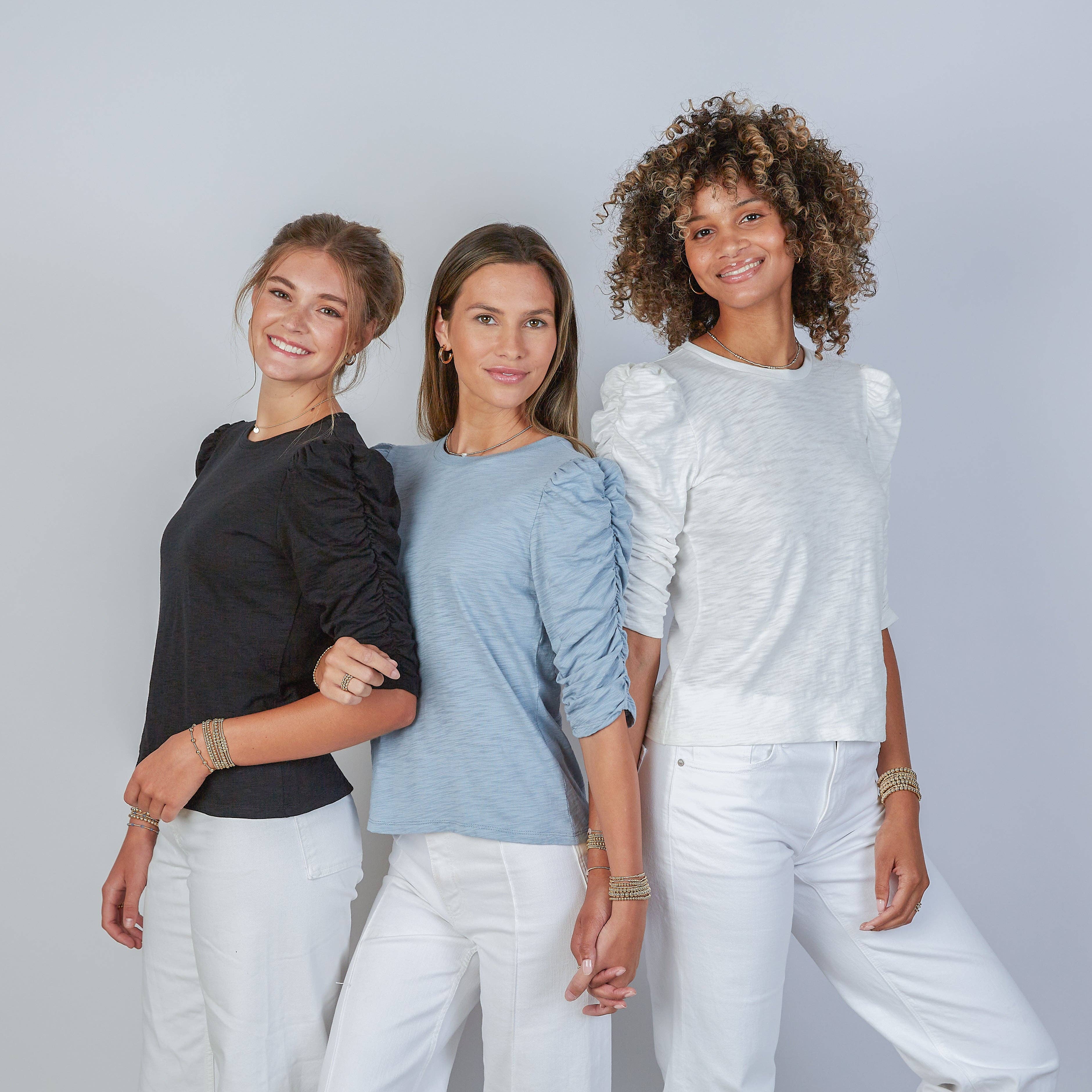 Sophie Ruched Elbow-length Tee in Ivory