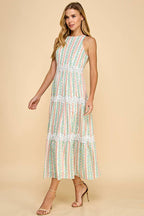 TCEC Floral Stripe Scallop Lace Midi Dress
