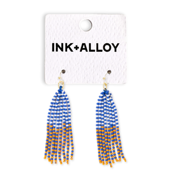 INK+ALLOY Tassel Bead Earrings Blue + Orange