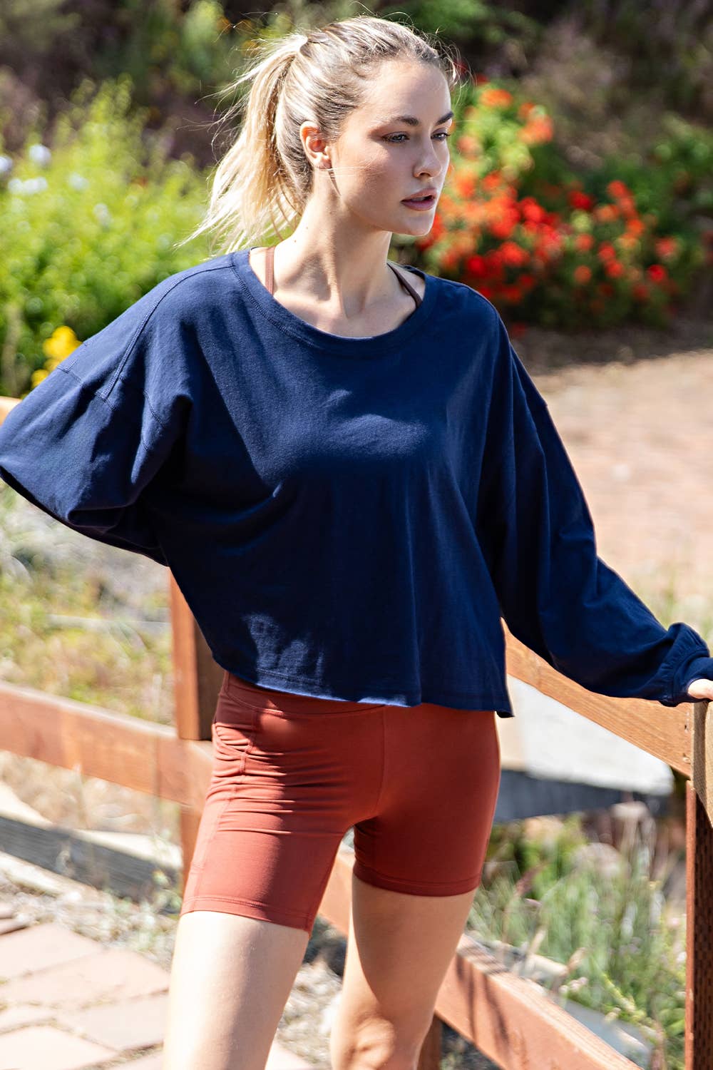 COTTON SLUB OPEN BACK LONG SLEEVE TOP