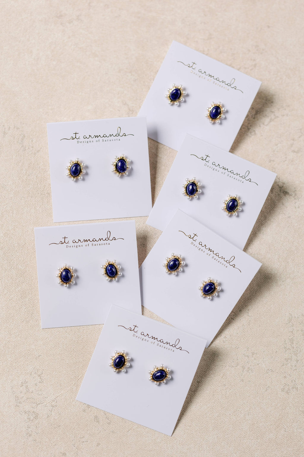 Blue Lapis and Pearl Oval Stud Earrings St Armands Designs