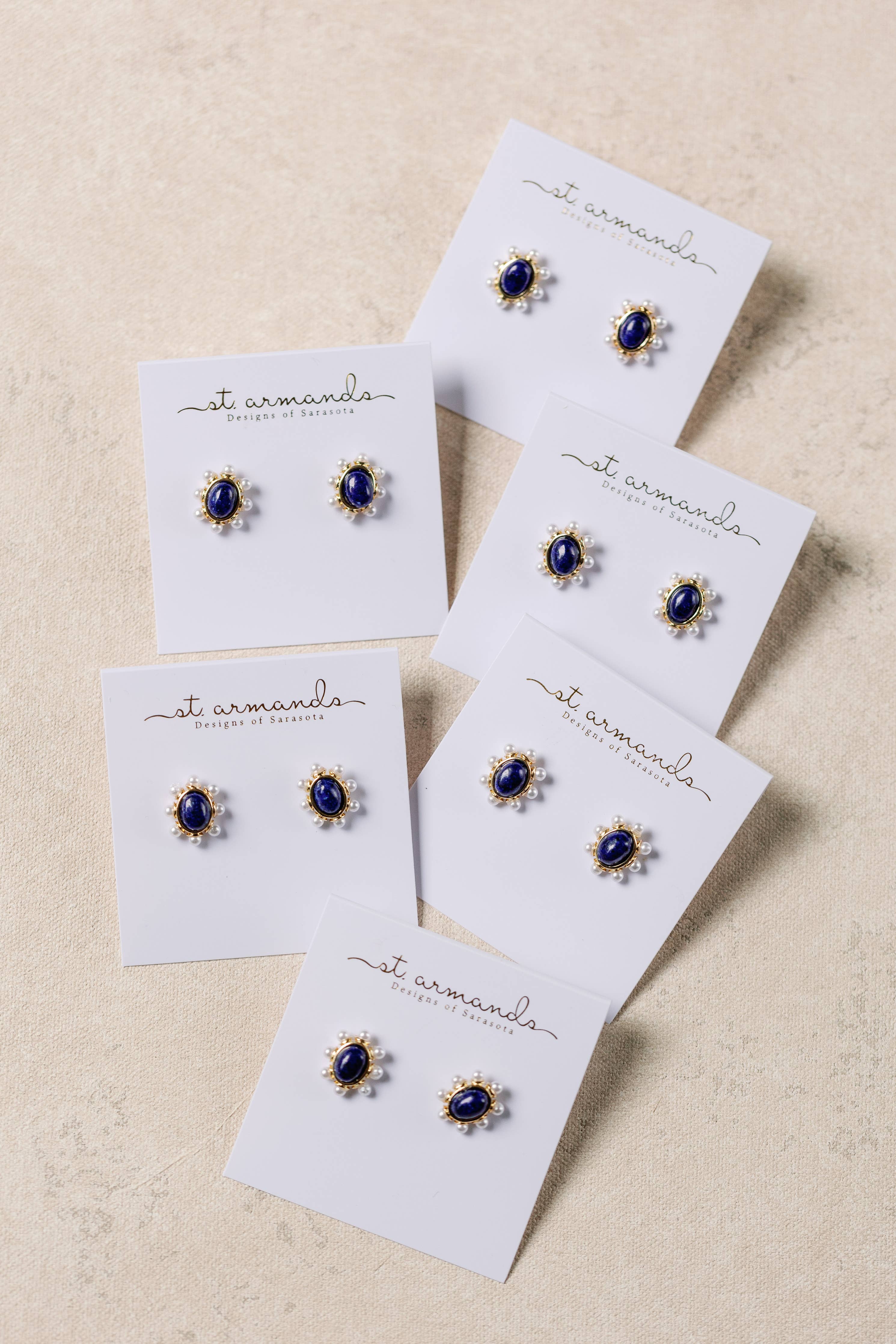 Blue Lapis and Pearl Oval Stud Earrings St Armands Designs