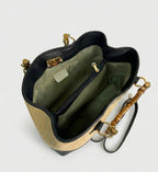 Bamboo Raffia Bag with Hammered Leather Trim