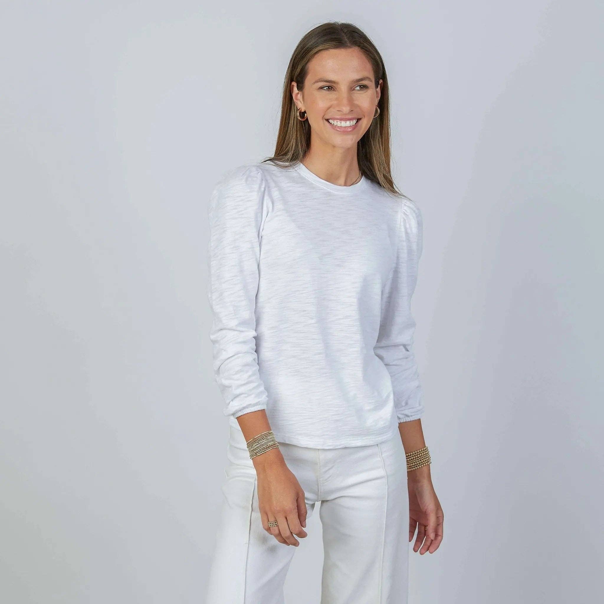 Joanie Subtle Puff Long Sleeve Tee White