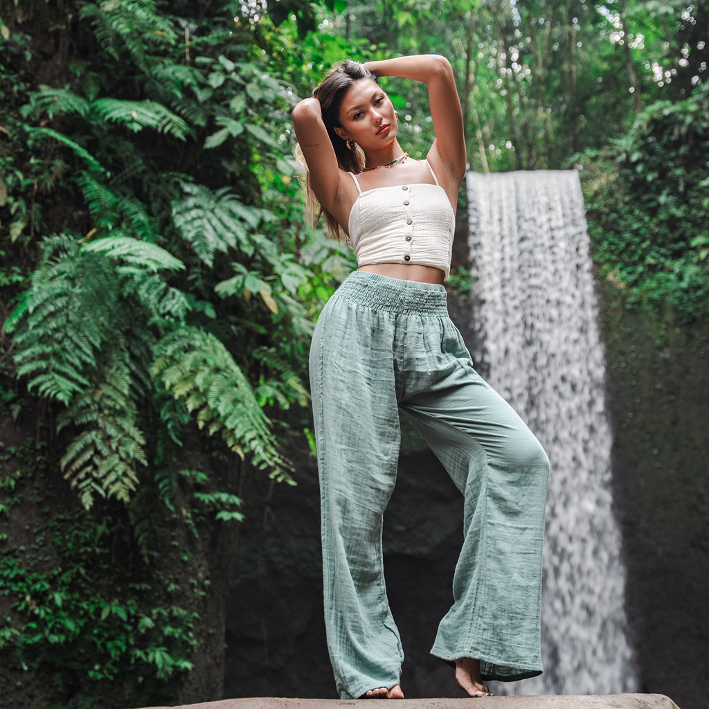 Lotus and Luna Sage Wide Leg Cotton Pants