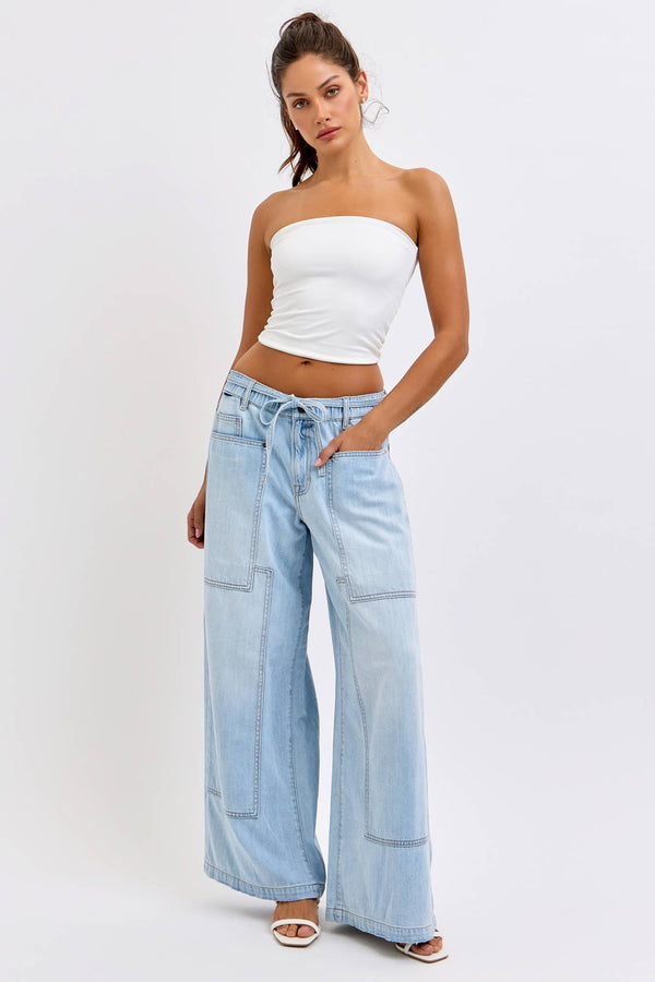 HIDDEN JEANS Medium Light Drawstring Utility Pocket Wideleg