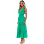 Seaspice Resort Tiered Crochet Cotton Resort Maxi Dress Green