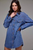 Hidden Jeans Medium Wash Super Soft Oversized Shirt Dress