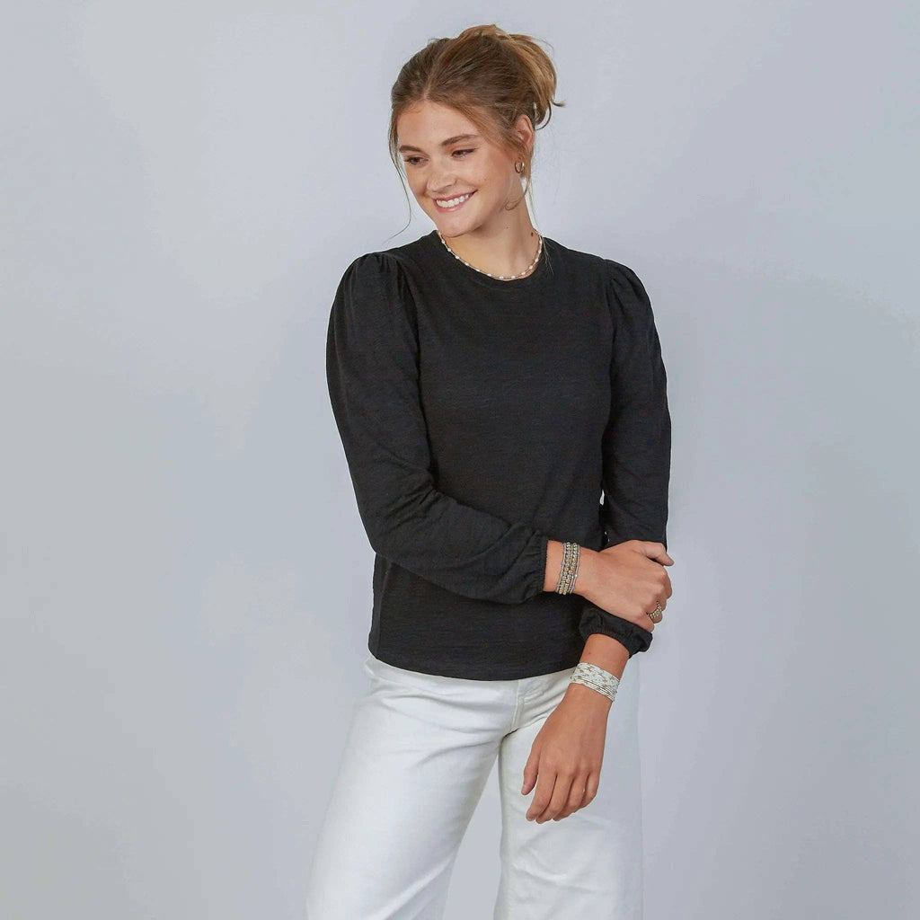 Joanie Subtle Puff Long Sleeve Tee Black